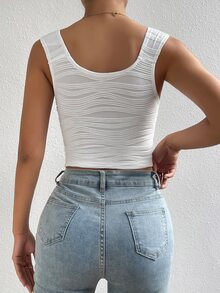 SHEIN Essnce 素色大圓領背心上衣 - 白色 - 查看 2