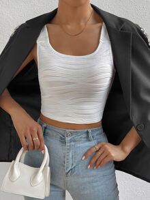 SHEIN Essnce 素色大圓領背心上衣 - 白色 - 查看 3