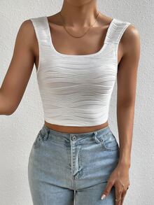 SHEIN Essnce 素色大圓領背心上衣 - 白色 - 查看 4