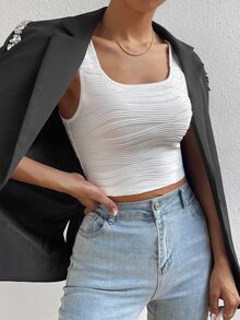 SHEIN Essnce 素色大圓領背心上衣 - 白色 - 查看 5