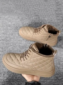 Men Quilted Lace-up Front Thermal Lined Combat Boots - Khaki - View 3