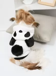 1入組熊貓設計寵物連帽衫 - 黑與白 - 查看 1