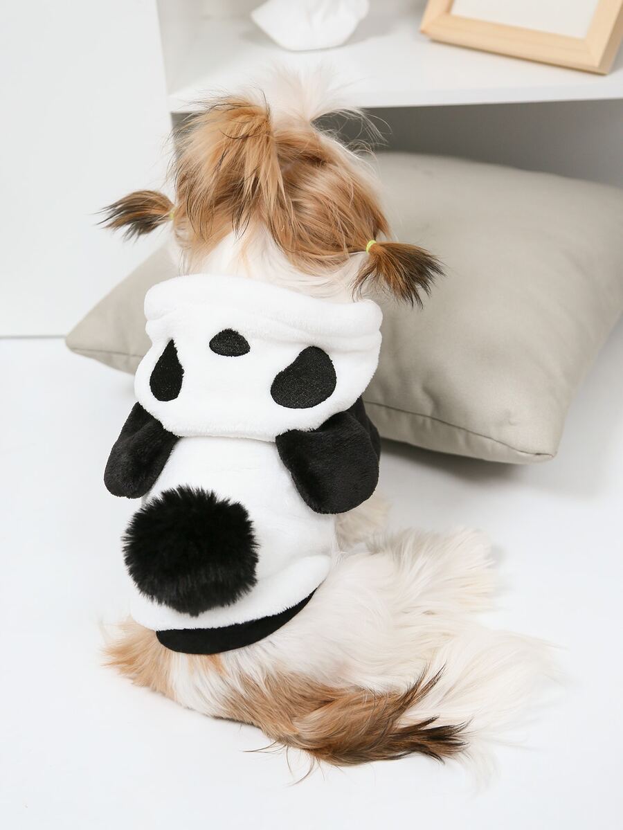 1入組熊貓設計寵物連帽衫 - 黑與白 - 查看 1