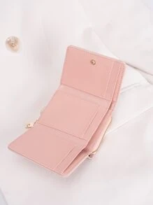 简约按扣零钱包小号双折拉链女士钱包便携现金白领上班族女大学生工作商务通勤办公室周年纪念生日礼物情人节礼物热粉色商务休闲女士钱包钱包小钱包 - 淺粉色 - 查看 4