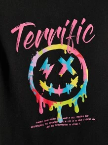 EASEVO 男士卡通和標語圖案抽繩連帽衫 - 黑色 - 查看 3