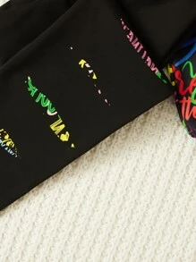 SHEIN 年少女孩信封字母圖形下垂肩連帽衫和緊身褲 - 彩色 - 查看 3