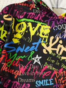 SHEIN 年少女孩信封字母圖形下垂肩連帽衫和緊身褲 - 彩色 - 查看 4