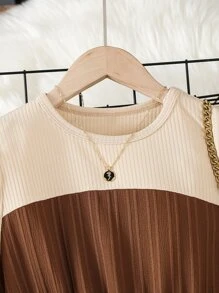 SHEIN Girls Two Tone Belted Dress - Multicolor - View 3