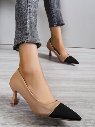 女士雙色尖頭酒杯高跟鞋優雅高跟鞋