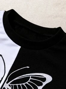 Chicas Pullover con estampado de mariposa de dos tonos - Blanco y Negro - Ver 5