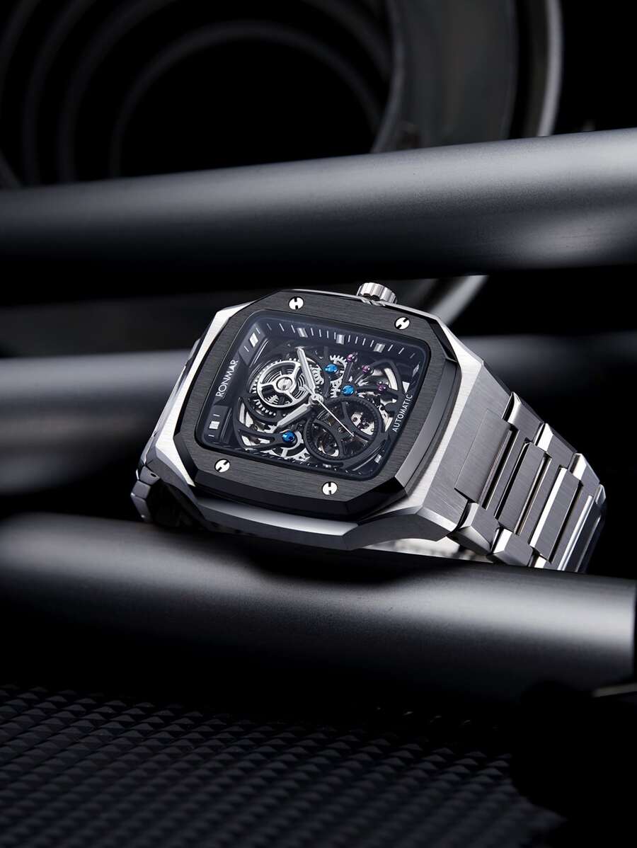 RONMAR 男士骷髏機械手表 - 黑色 - 查看 1