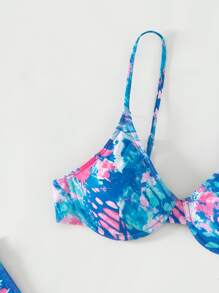 SHEIN Bộ bikini in họa tiết Allover Push Up đi biển mùa hè kèm váy đi biển - Nhiều màu - Xem 5