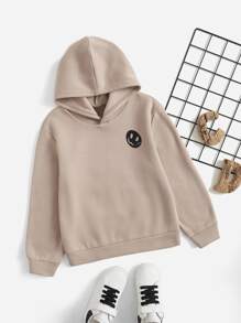 SHEIN Leap Crew Tween Boy's Casual Hooded Sweatshirt With Slogan Print, Suitable For Spring And Autumn Daily Wear - Khaki - View 2