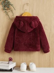 SHEIN Bebé niña Abrigo con diseño de orejas 3D con capucha forro polar - Burdeos - Ver 2