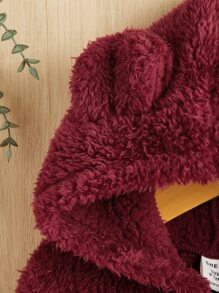 SHEIN Bebé niña Abrigo con diseño de orejas 3D con capucha forro polar - Burdeos - Ver 4