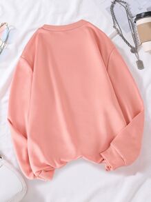 Tween Girl Cartoon Graphic Drop Shoulder Sweatshirt - Pink - View 2