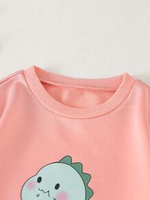 Tween Girl Cartoon Graphic Drop Shoulder Sweatshirt - Pink - View 3