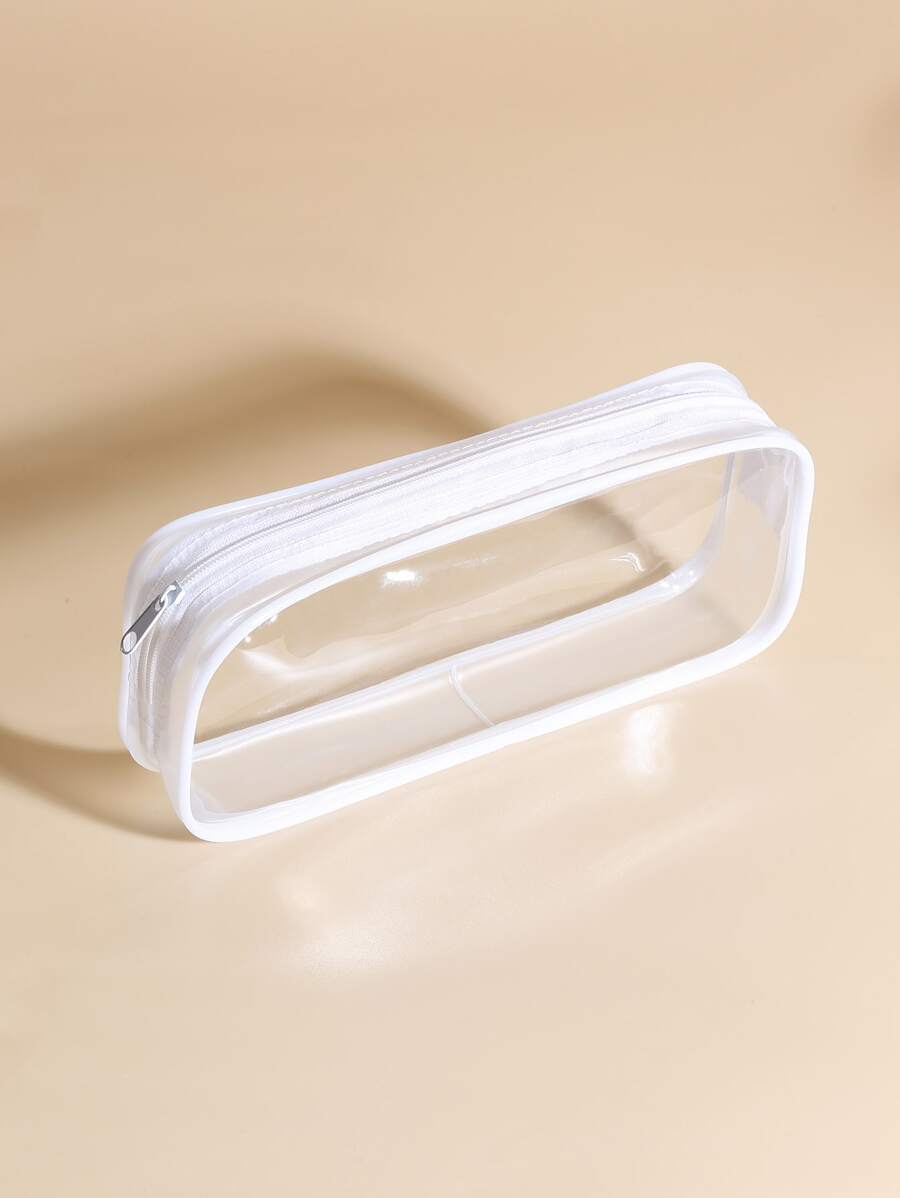 1 pieza Paquete de almacenamiento transparente para brochas de maquillaje, Artículo de papelería de escritorio, Bolsa de almacenamiento de maquillaje, Obsequios - Blanco - Ver 1