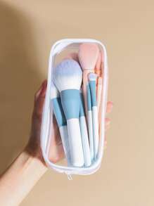 1 pieza Paquete de almacenamiento transparente para brochas de maquillaje, Artículo de papelería de escritorio, Bolsa de almacenamiento de maquillaje, Obsequios - Blanco - Ver 2