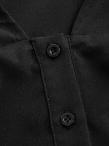 SHEIN MOD Puff Sleeve Button Front Shirt - Black - View 4