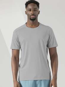 Boyfriend Style Men Round Neck Pointelle Knit Sports Tee - Light Grey - View 1