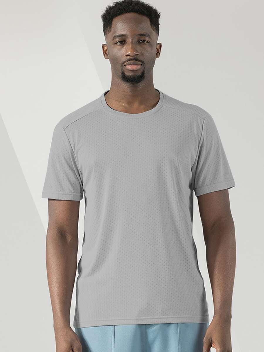 Boyfriend Style Men Round Neck Pointelle Knit Sports Tee - Light Grey - View 1