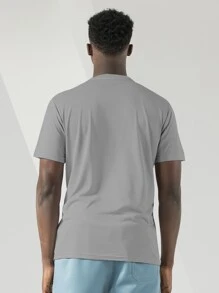 Boyfriend Style Men Round Neck Pointelle Knit Sports Tee - Light Grey - View 2