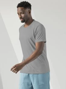 Boyfriend Style Men Round Neck Pointelle Knit Sports Tee - Light Grey - View 3