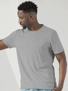 Boyfriend Style Men Round Neck Pointelle Knit Sports Tee - Light Grey - View 4