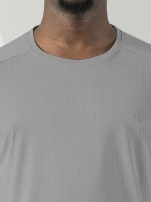 Boyfriend Style Men Round Neck Pointelle Knit Sports Tee - Light Grey - View 5