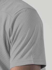 Boyfriend Style Men Round Neck Pointelle Knit Sports Tee - Light Grey - View 6