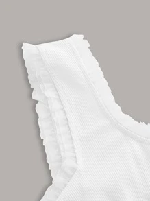 SHEIN ICON Mesh Trim Contrast Lace Knot Front Wide Straps Top - White - View 3