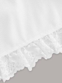 SHEIN ICON Mesh Trim Contrast Lace Knot Front Wide Straps Top - White - View 4