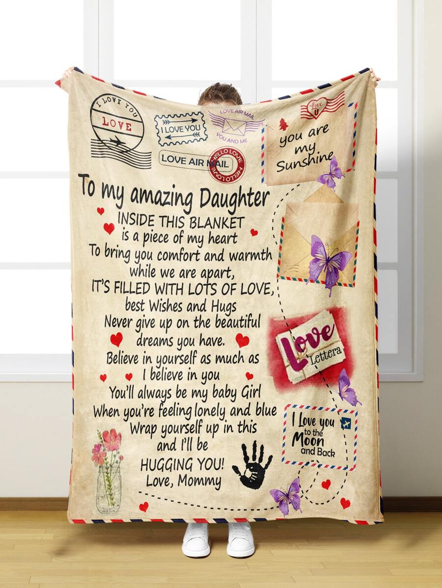 1條留言印花毯子法蘭絨毛巾被和爸爸送給我女兒毯子法蘭絨蓋毯 - 彩色 - 查看 1