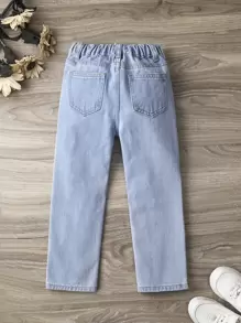 Young Girl Heart Print Straight Leg Jeans - Light Wash - View 2