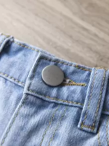 Young Girl Heart Print Straight Leg Jeans - Light Wash - View 3