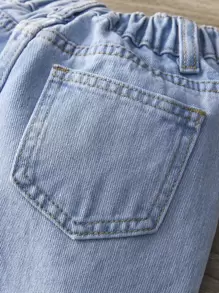 Young Girl Heart Print Straight Leg Jeans - Light Wash - View 5