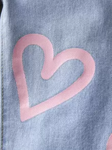 Young Girl Heart Print Straight Leg Jeans - Light Wash - View 6