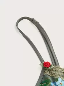 ROMWE PUNK 頹廢搖滾印花蕾絲拼接吊帶洋裝 - 軍綠色 - 查看 3