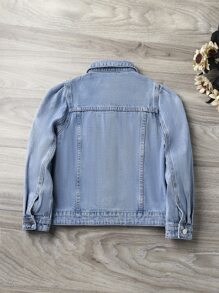 Girls Puff Sleeve Denim Jacket Without Tee - Medium Wash - View 2