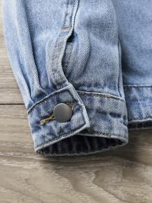 Girls Puff Sleeve Denim Jacket Without Tee - Medium Wash - View 3