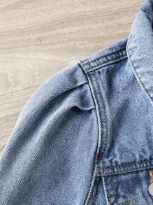 Girls Puff Sleeve Denim Jacket Without Tee - Medium Wash - View 5