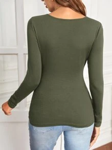 SHEIN Maternity Solid Cross Wrap Tee - Army Green - View 2