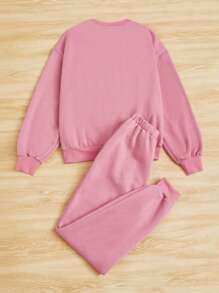 SHEIN Teen Girls Figure Graphic Pullover & Joggers - Dusty Pink - View 2