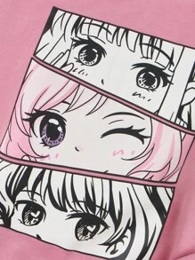 SHEIN Teen Girls Figure Graphic Pullover & Joggers - Dusty Pink - View 3