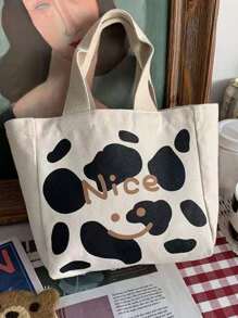 1pc Cow & Letter Graphic Lunch Bag - Multicolor - View 1