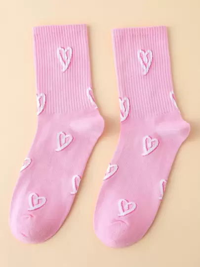 Heart Print Crew Socks
