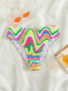 SHEIN Swim 夏季海灘大理石紋泳短收緊霓虹比基尼下褲