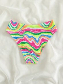 SHEIN Swim 夏季海灘大理石紋泳短收緊霓虹比基尼下褲