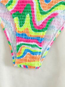 SHEIN Swim 夏季海灘大理石紋泳短收緊霓虹比基尼下褲